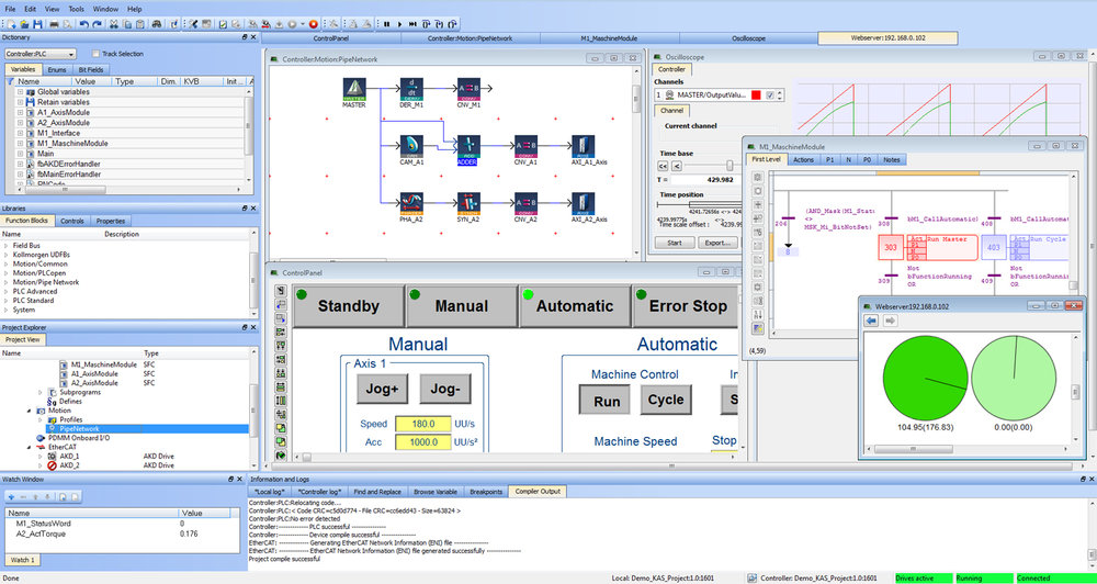 Enhanced motion control, safety and performance
Kollmorgen Automation Suite version 2.8 delivers new functions

With an embedded EtherCAT configuration tool, version 2.8 of the Kollmorgen Automation Suite (KAS) software accelerates the development of modular machine architectures. The new release of the integrated development environment now enables users to build complete EtherCAT systems and configure all peripheral components, including HMI, I/O, controllers and motors, with a single tool. Along with ergonomic improvements, the resulting simplification makes life easier for system developers and boosts engineering efficiency.